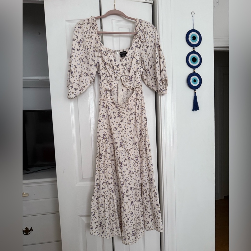 MINKPINK Cream and Purple Floral Dress
